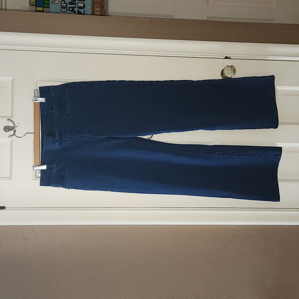 Betabrand Wide Leg Pull On Wide Yoga Blue Jeans Medium Short Petite